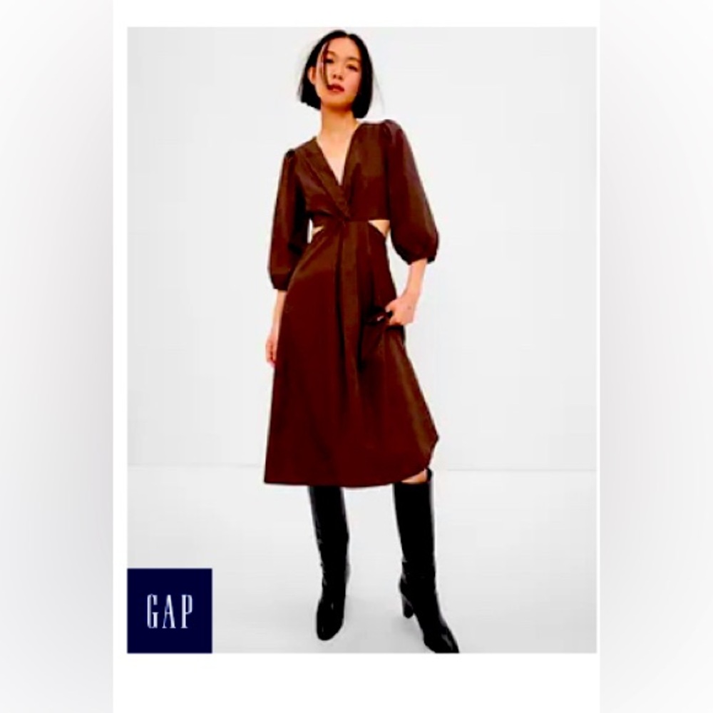 Puff Sleeve Cutout Midi Dress.